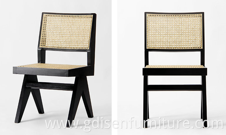 European Style Dining Chair Designer Pierre Jeanneret dining Chair Solid Wood Frame Rattan Back Chair